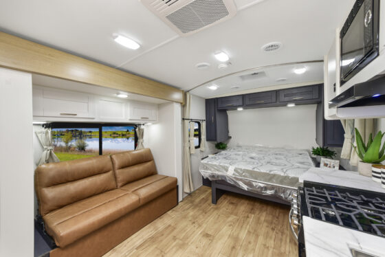 Interior view of the dining area in a 2024 Mallard MA 210RB travel trailer by Heartland RVs.