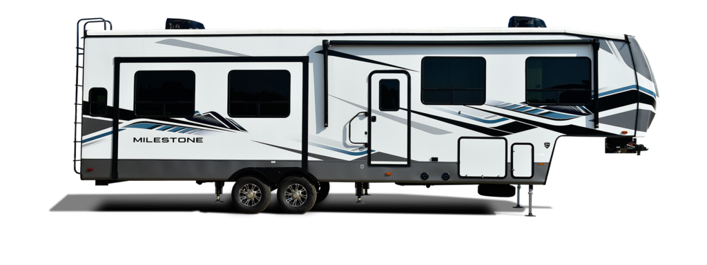 Exterior view of the Heartland Milestone fifth wheel RV, highlighting its modern design and innovative features