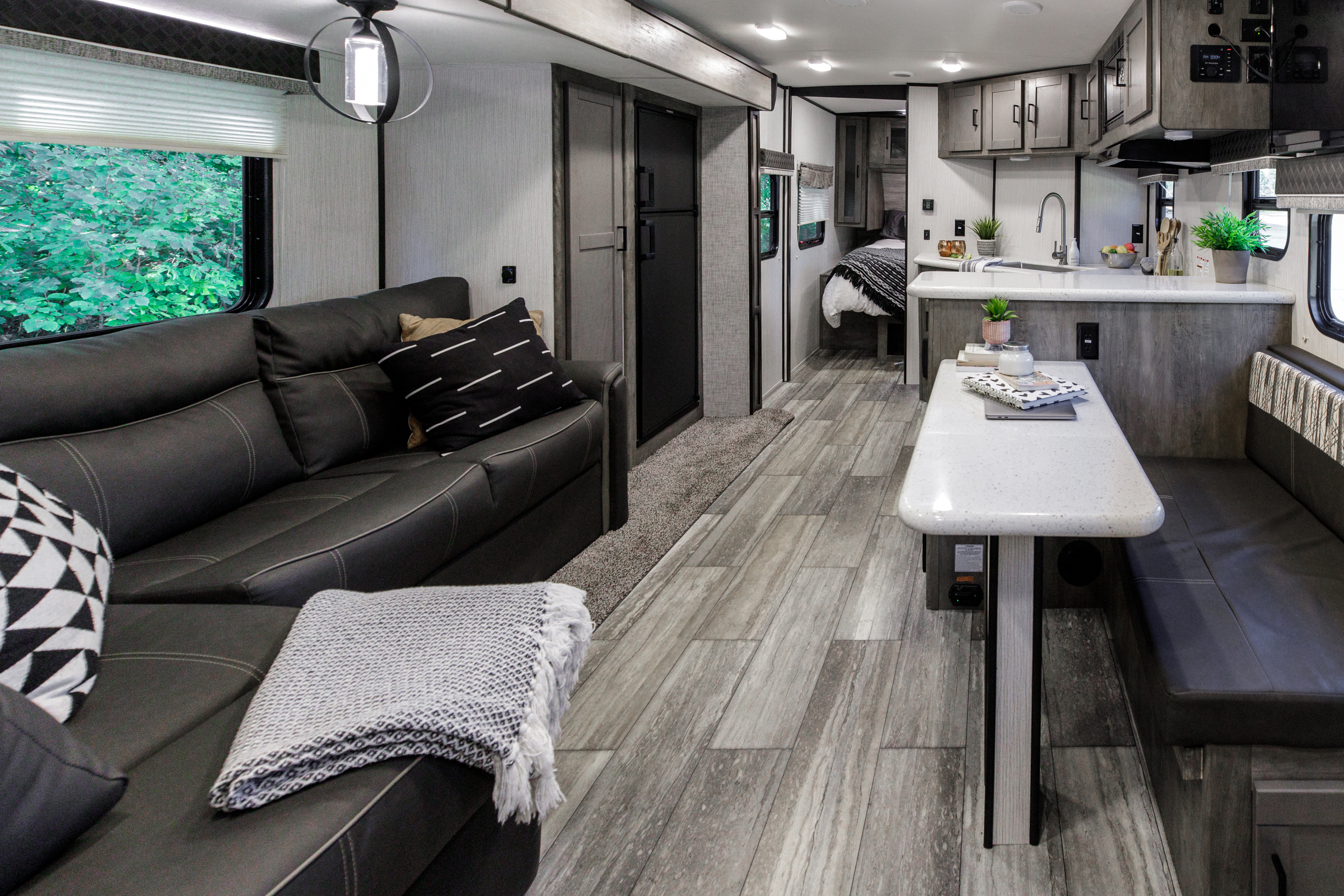 The interior layout and design of the North Trail RV.