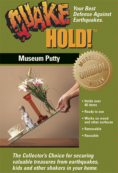 The packaging for Quakehold! Museum Putty.