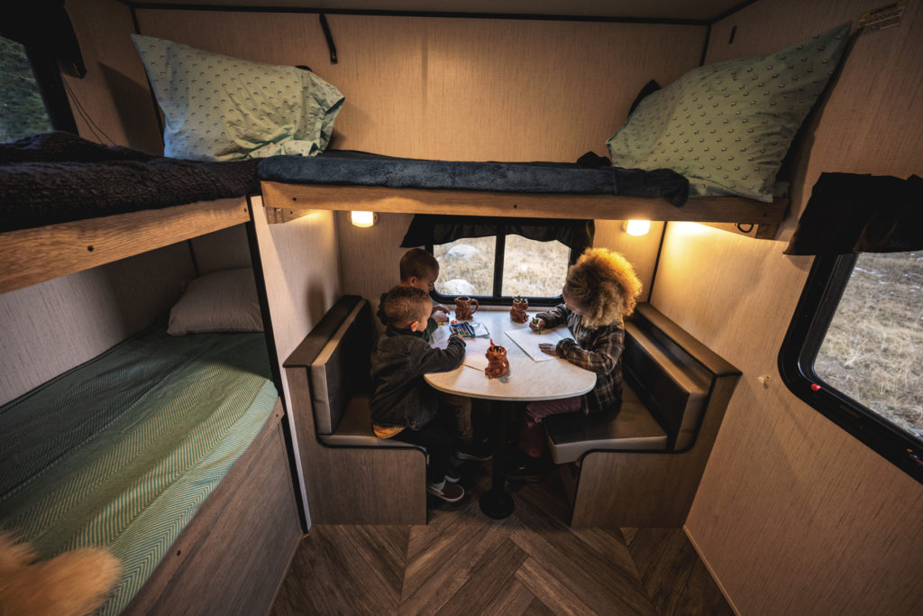 Prowler bunkhouse 303BH features dinette booth to work remote or homeschool