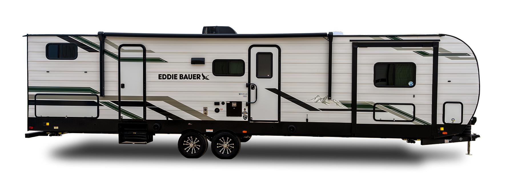 This image highlights the Eddie Bauer RV, featuring a sleek exterior with smooth aluminum panels. The clean lines and contemporary design make it stand out, combining rugged durability with a modern aesthetic. The smooth aluminum finish not only enhances the RV’s appearance but also offers protection against the elements, ensuring it can withstand the challenges of the road. Ideal for those who crave adventure without compromising on style, this RV is perfect for travelers seeking a bold and reliable companion for their journeys.