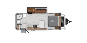 The Corterra Travel Trailer floor plan CT-22.1-RB offers a perfect blend of comfort and functionality, making it an ideal choice for your adventures. This layout features a spacious living area with a versatile dinette that can easily convert into an additional sleeping space, accommodating family and friends. The well-designed kitchen includes modern appliances and ample counter space, perfect for preparing meals on the go. A cozy bedroom area ensures a restful night’s sleep, while the bathroom provides essential amenities for your convenience. With thoughtful storage solutions throughout, this floor plan maximizes space without sacrificing style, making your travels more enjoyable and organized.